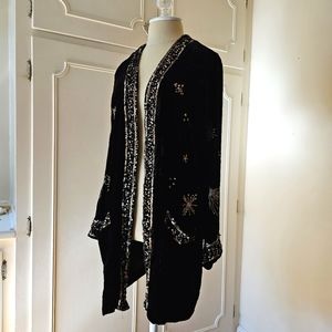 Johnny Was Aruna Velvet Smoking Jacket in Black Celestial Sequin Kimono Size S